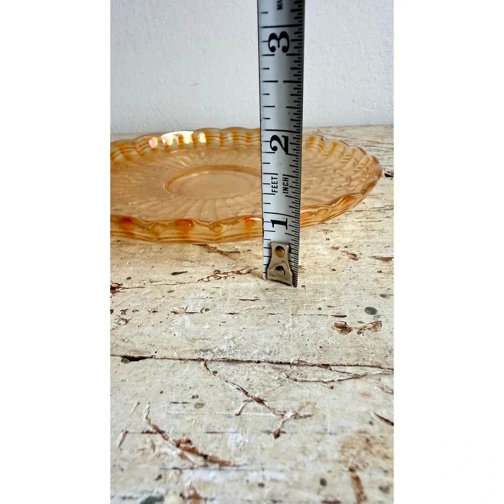 Vintage Peach Luster Carnival Glass Saucer Grape Pattern Scalloped 6